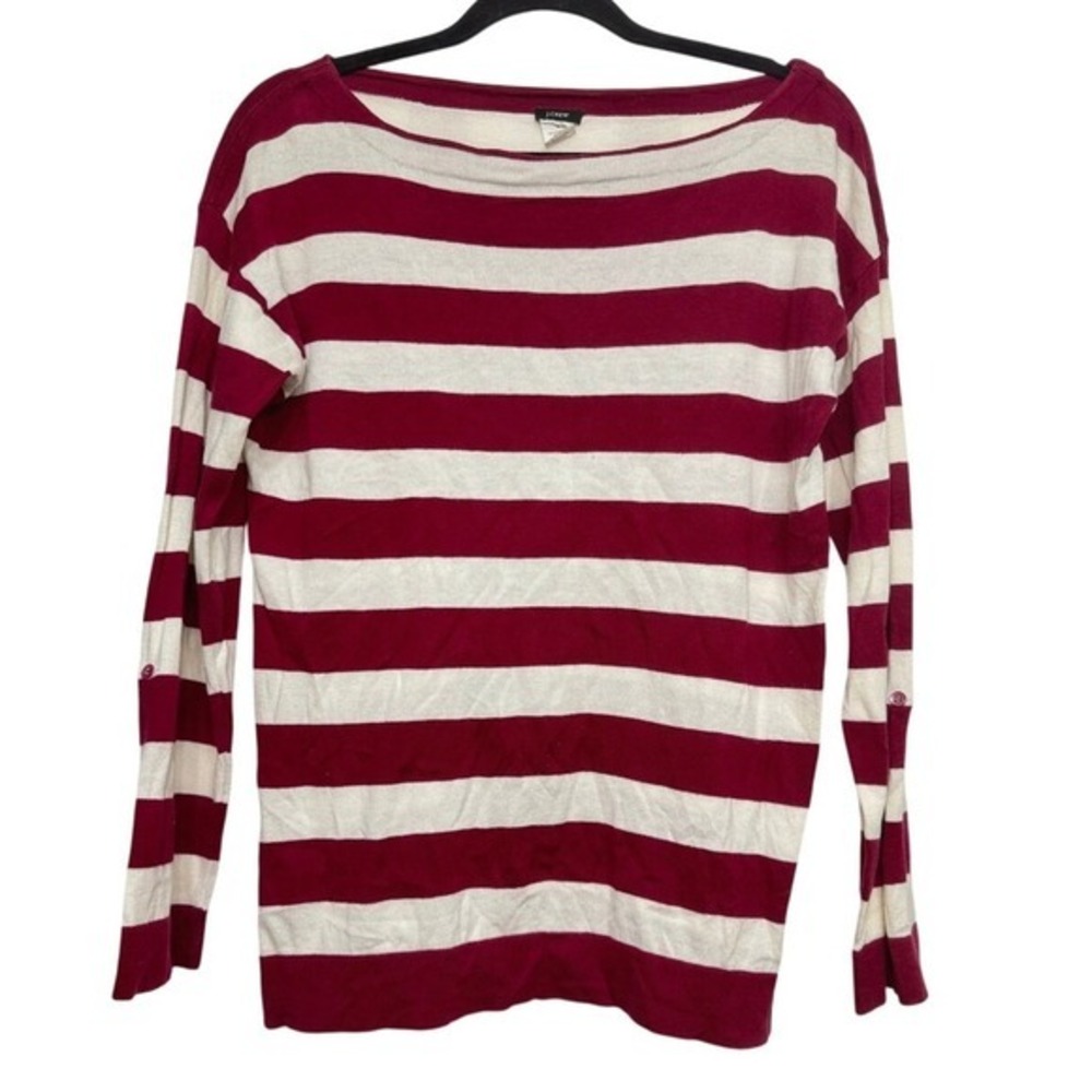 J.Crew Red White Striped Boatneck Sweater Small Cotton Wool‎ Breton Nautical